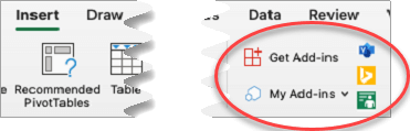 The Add-ins group in Excel for Mac